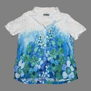 Jams World 100% Rayon Floral Blue Casual Hawaiian Shirt Women's‎ Large